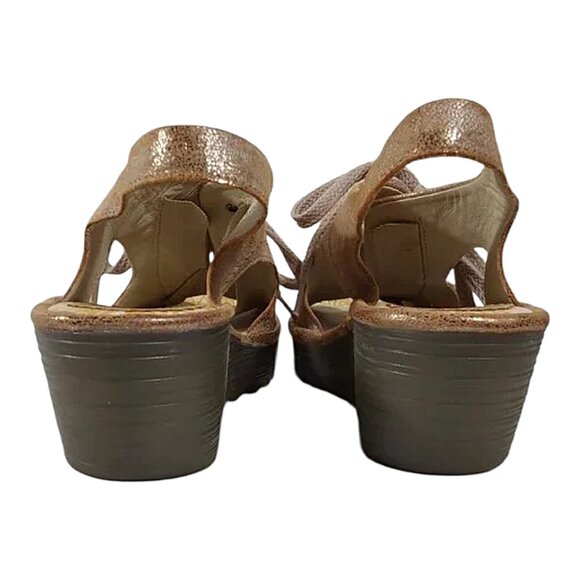 Fly London Yifa Leather Lace-up Wedge Sandals Metallic Taupe Good Cond - 39 - Picture 3 of 10